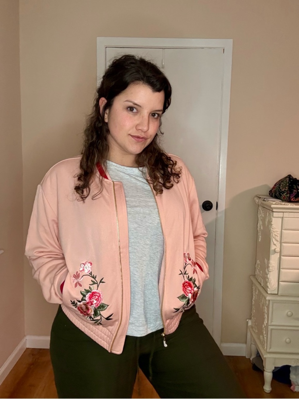 Juicy Couture Black Label Embroidered‎ Pink Bomber Jacket